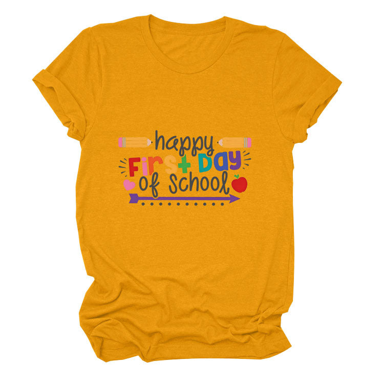 Loose Women's Short-sleeved Shirt Happy First Day Of School The Artful Oracle