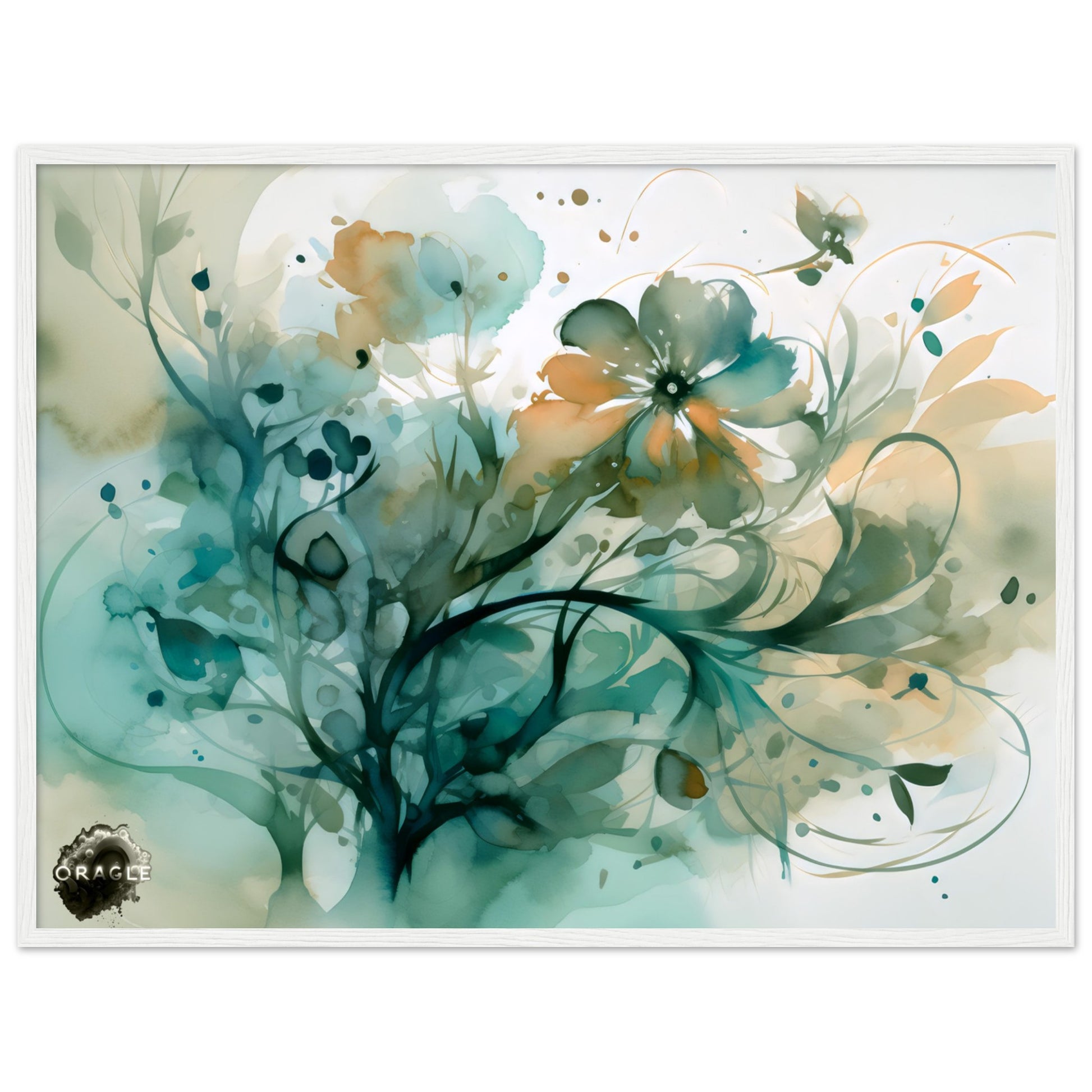 Blooming Tides: The Watercolor Flower Dance - Premium Matte Paper Wooden Framed Poster Gelato