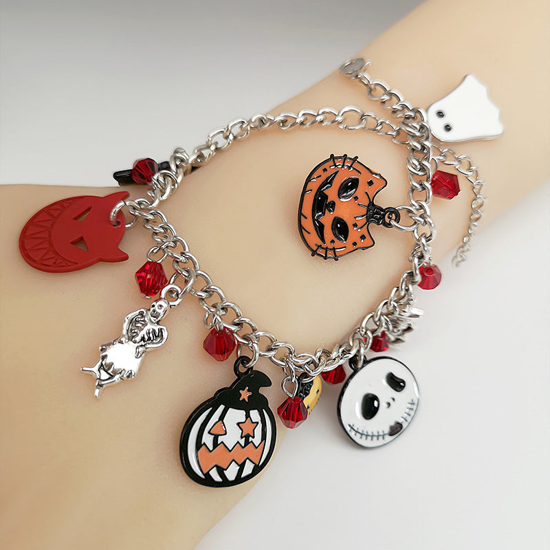 Halloween Bracelet With Pumpkin Skull Ghost Funny Jewelry The Artful Oracle