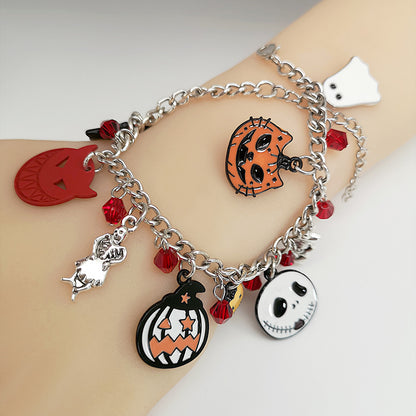 Halloween Bracelet With Pumpkin Skull Ghost Funny Jewelry The Artful Oracle