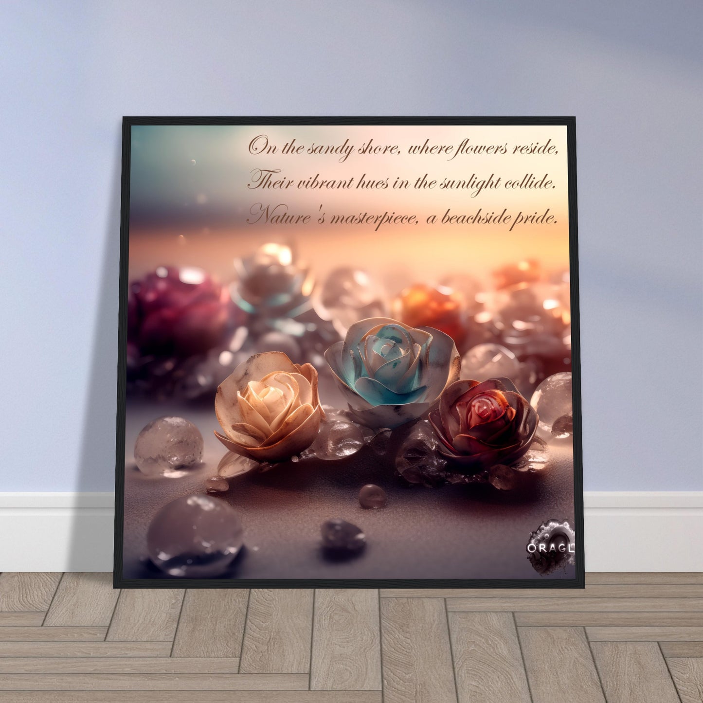 "Blooming Love: Roses on the Beach - Premium Matte Paper Wooden Framed Poster Gelato