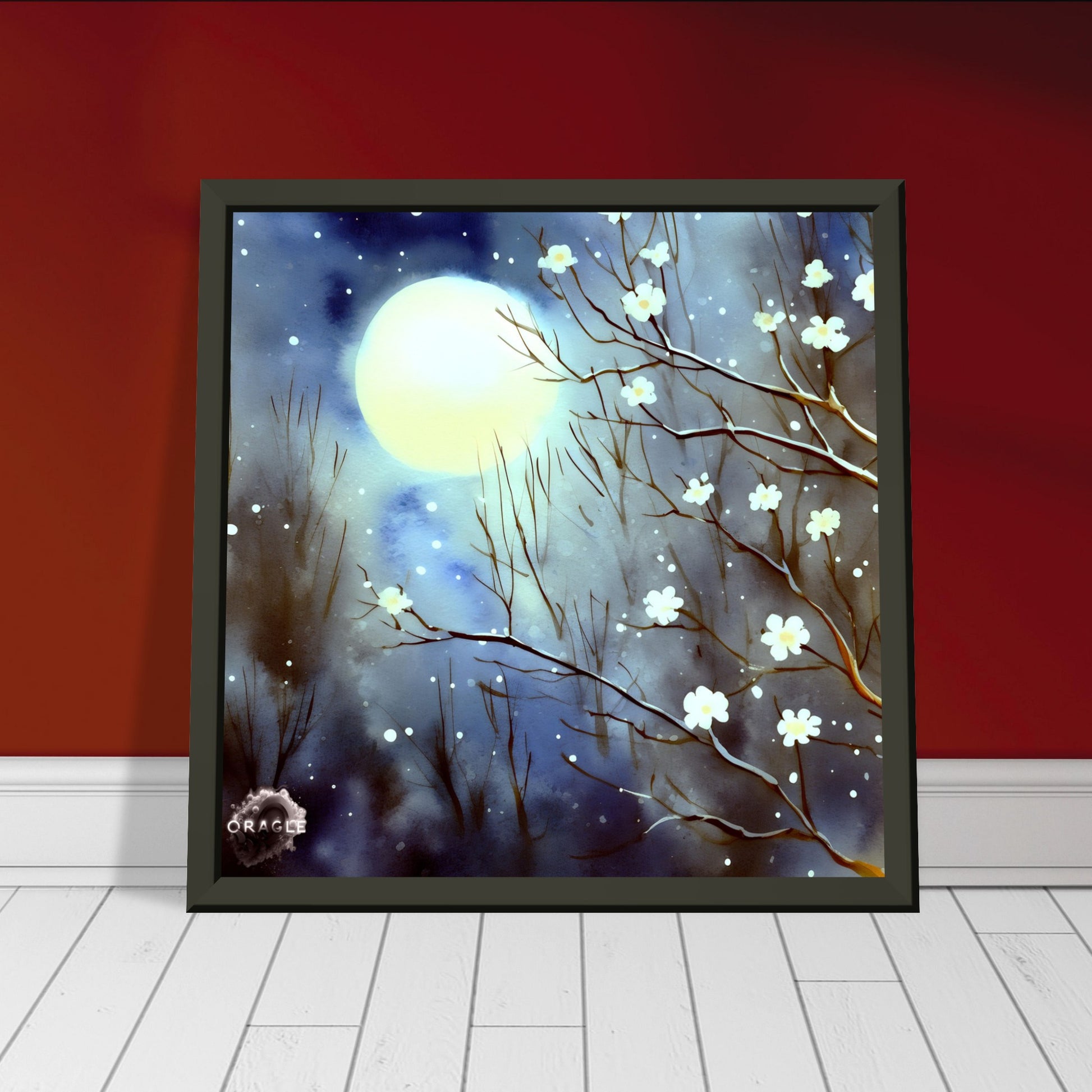 Moonlit Blossom Trees - Premium Matte Paper Wooden Framed Poster Gelato