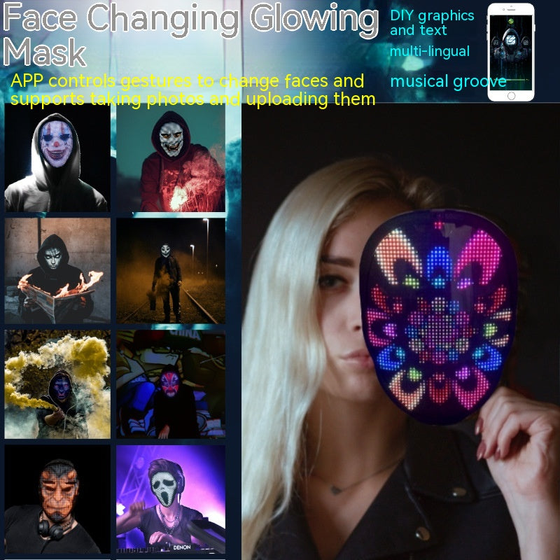 Halloween Face Masks Full Color LED Luminous Mask Face Changing Mask Party Bar Props The Artful Oracle