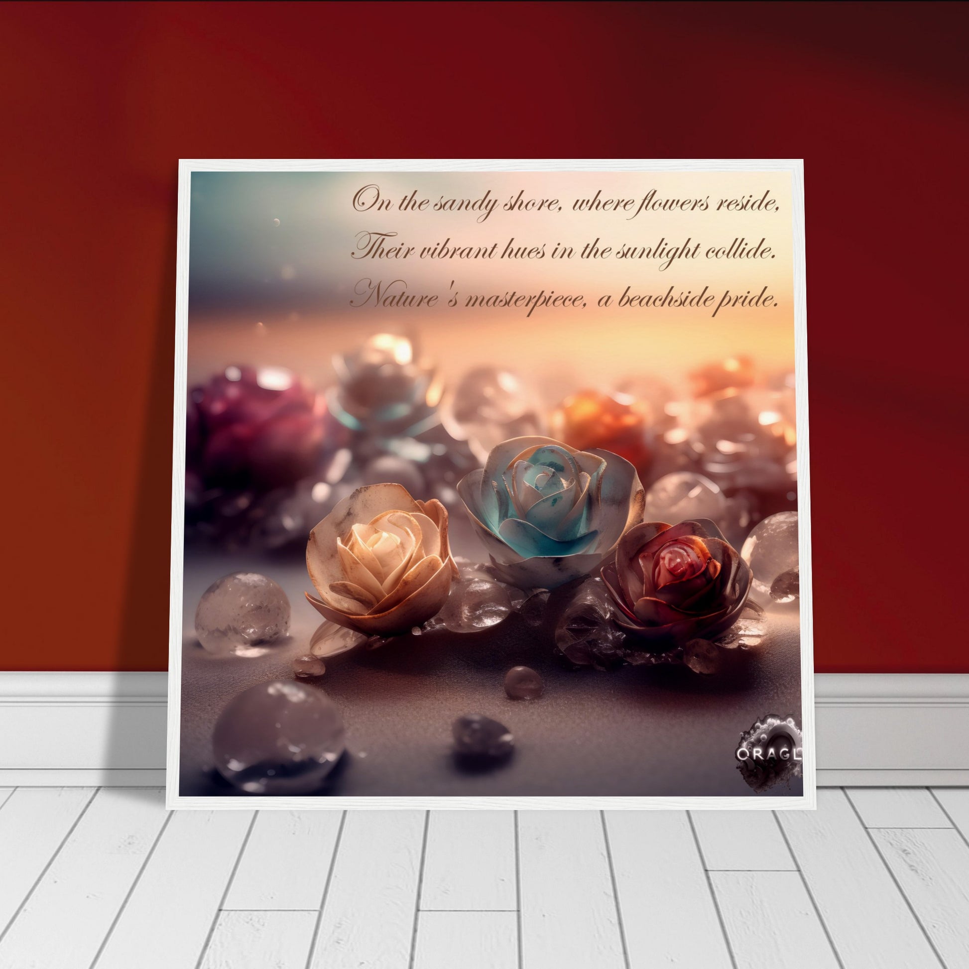 "Blooming Love: Roses on the Beach - Premium Matte Paper Wooden Framed Poster Gelato