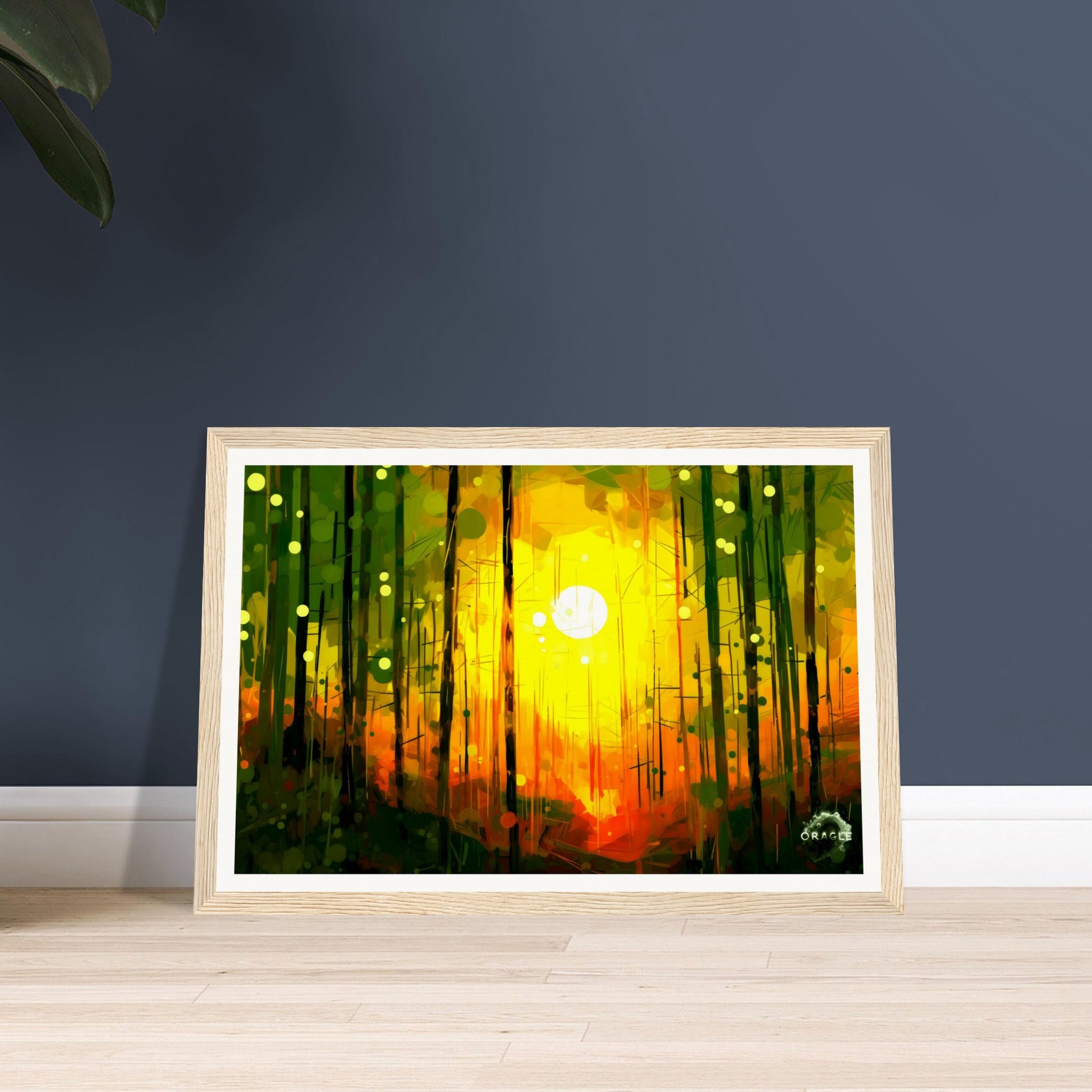 Dawn's Embrace: Illumination of the Forest - Premium Matte Paper Wooden Framed Poster Gelato