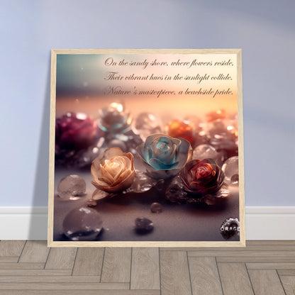 "Blooming Love: Roses on the Beach - Premium Matte Paper Wooden Framed Poster Gelato