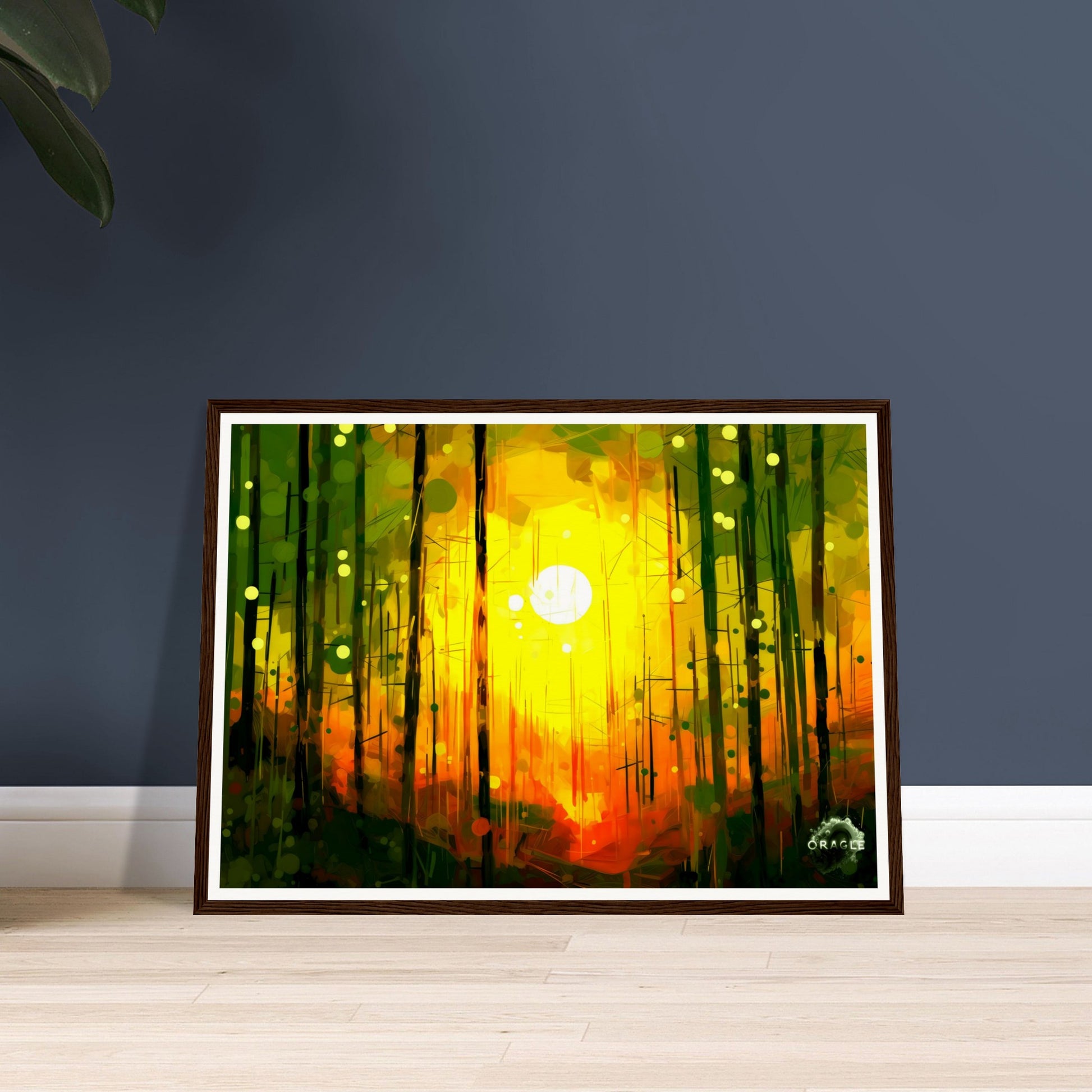 Dawn's Embrace: Illumination of the Forest - Premium Matte Paper Wooden Framed Poster Gelato