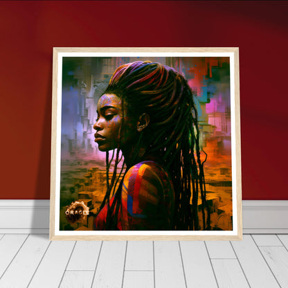 African Rapunzel: The Tale of Enchanting Tresses - Premium Matte Paper Wooden Framed Poster Gelato