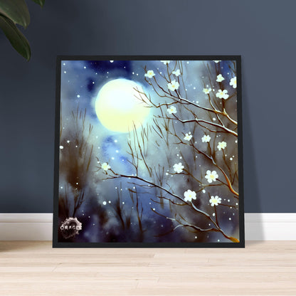 Moonlit Blossom Trees - Premium Matte Paper Wooden Framed Poster Gelato