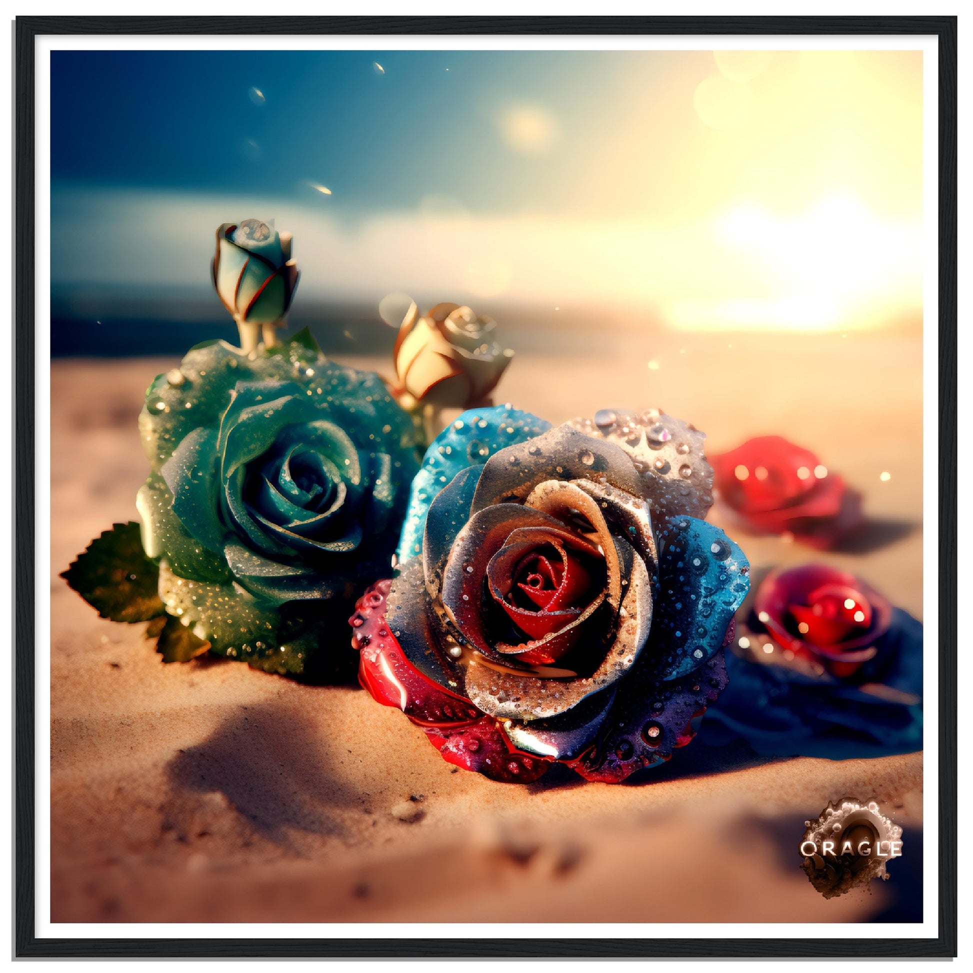 Seaside Serenade: A Rose's Embrace - Premium Matte Paper Wooden Framed Poster Gelato