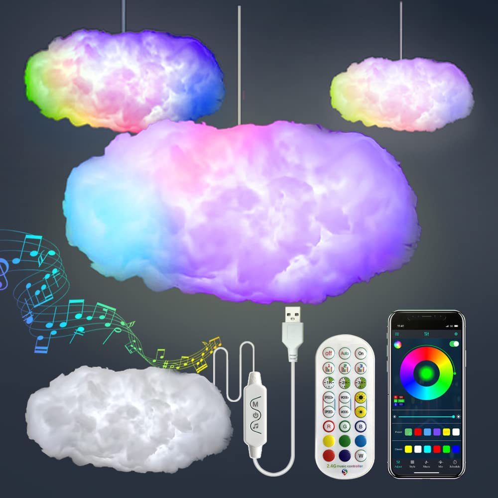 USB Cloud Light APP Control Music Synchronization 3D RGBIC Ambient Light Lightning Simulation Clouds Bedroom Room Light The Artful Oracle