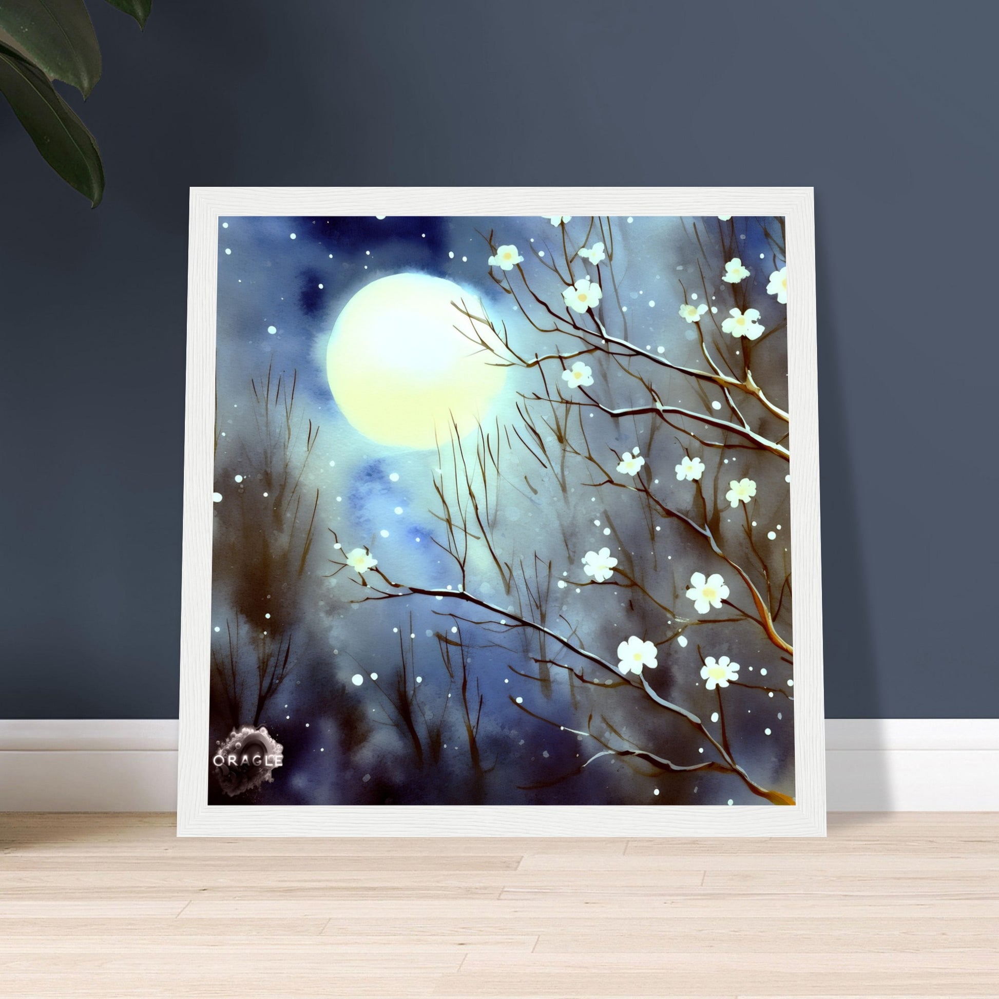 Moonlit Blossom Trees - Premium Matte Paper Wooden Framed Poster Gelato