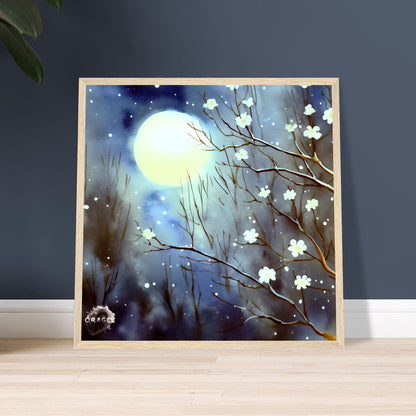 Moonlit Blossom Trees - Premium Matte Paper Wooden Framed Poster Gelato