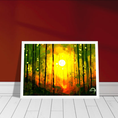 Dawn's Embrace: Illumination of the Forest - Premium Matte Paper Wooden Framed Poster Gelato