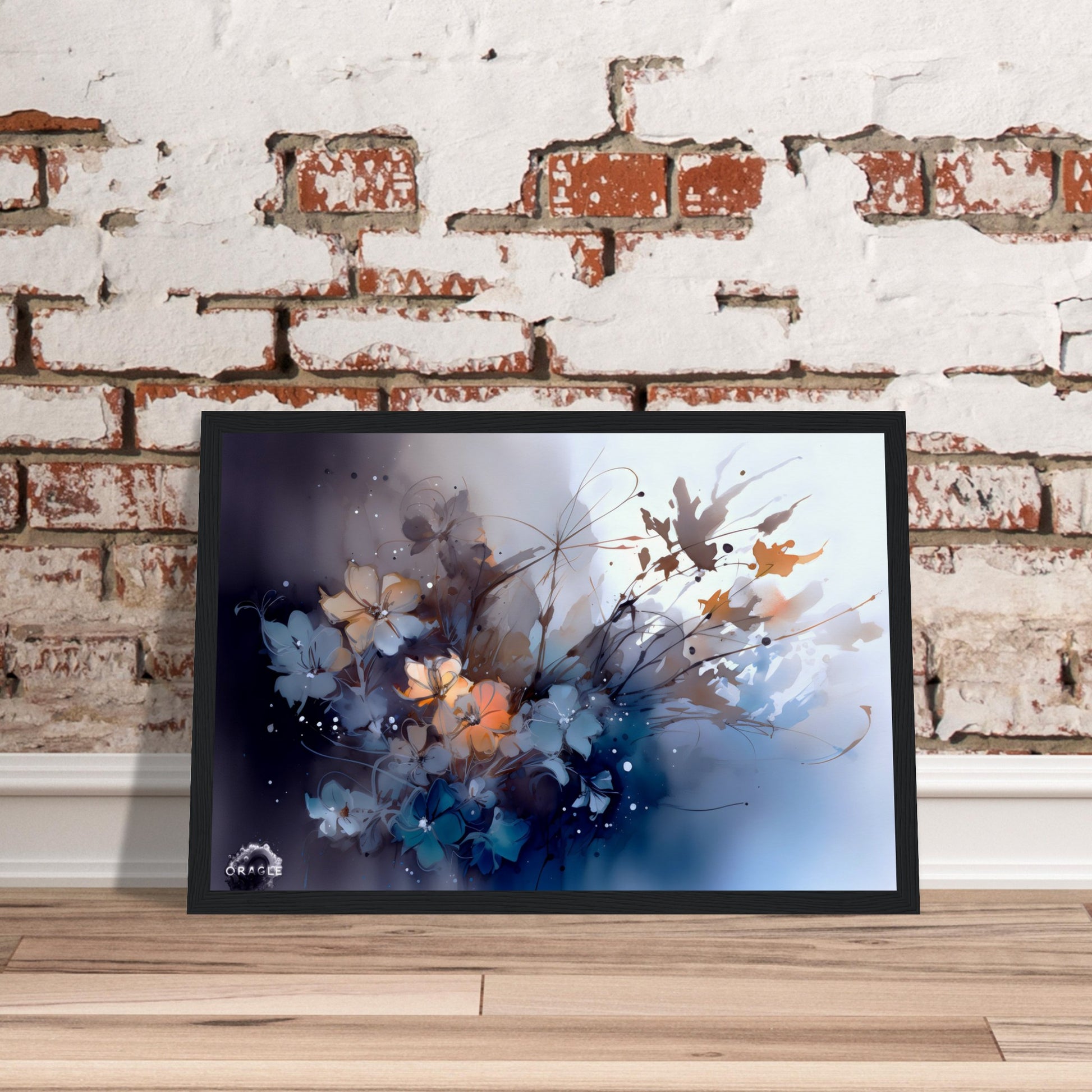 Aqua Blossoms: Watercolor Floral Splendor - Museum-Quality Matte Paper Wooden Framed Poster Gelato