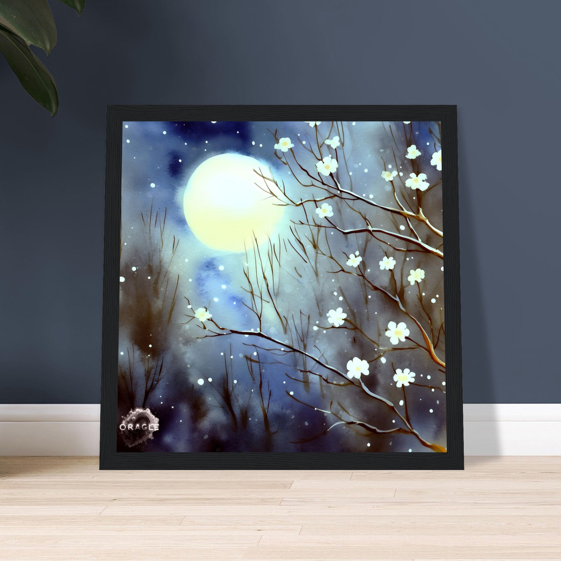 Moonlit Blossom Trees - Premium Matte Paper Wooden Framed Poster Gelato