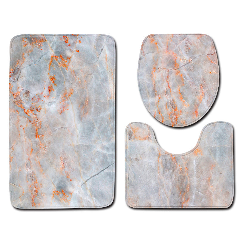 Marble Toilet Three-Piece Floor Mat Door Mat Bathroom Carpet The Artful Oracle