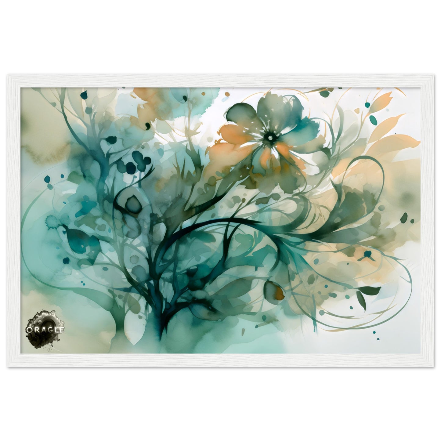 Blooming Tides: The Watercolor Flower Dance - Premium Matte Paper Wooden Framed Poster Gelato