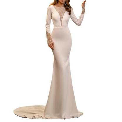 Round Neck Long Sleeve Slim Solid Color Evening Dress The Artful Oracle