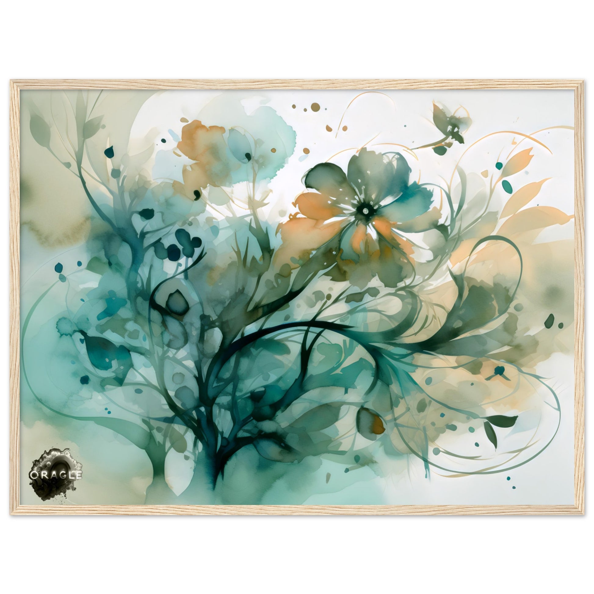 Blooming Tides: The Watercolor Flower Dance - Premium Matte Paper Wooden Framed Poster Gelato