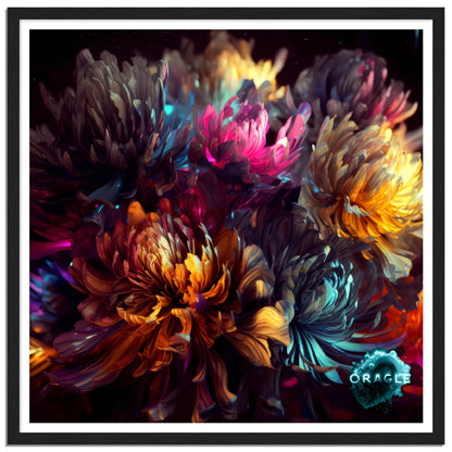 Luminous Bloom: The Neon Dance of Flowers- Premium Matte Paper Wooden Framed Poster Gelato