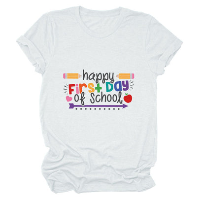 Loose Women's Short-sleeved Shirt Happy First Day Of School The Artful Oracle