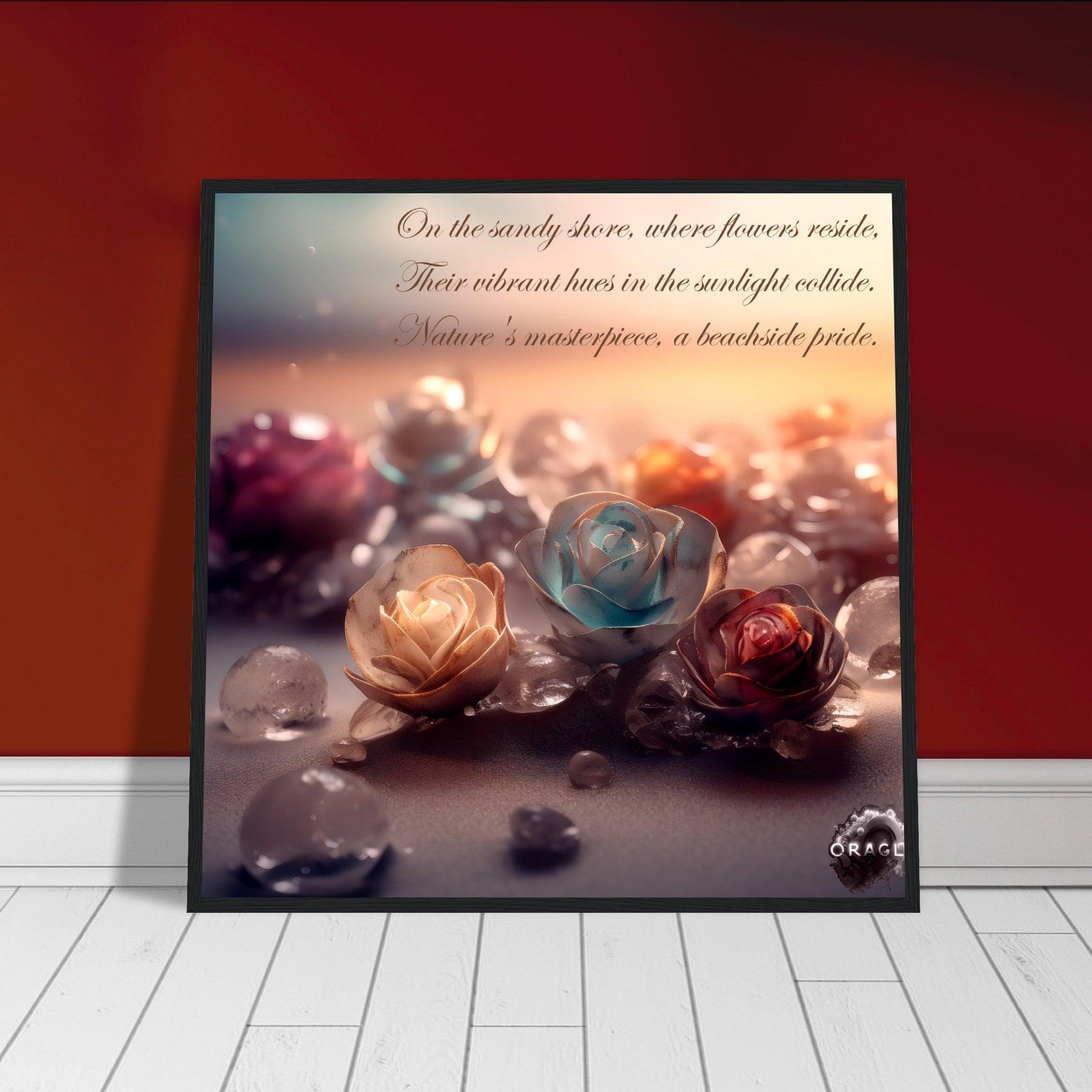 "Blooming Love: Roses on the Beach - Premium Matte Paper Wooden Framed Poster - The Artful Oracle