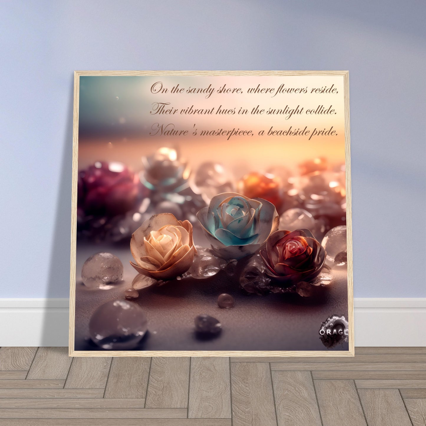 "Blooming Love: Roses on the Beach - Premium Matte Paper Wooden Framed Poster Gelato