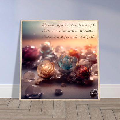 "Blooming Love: Roses on the Beach - Premium Matte Paper Wooden Framed Poster Gelato