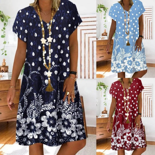 Short Sleeve Positioning Print V-neck Dress The Artful Oracle