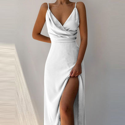 V-neck Slip Dress Low Cut Printed Slit Dress The Artful Oracle