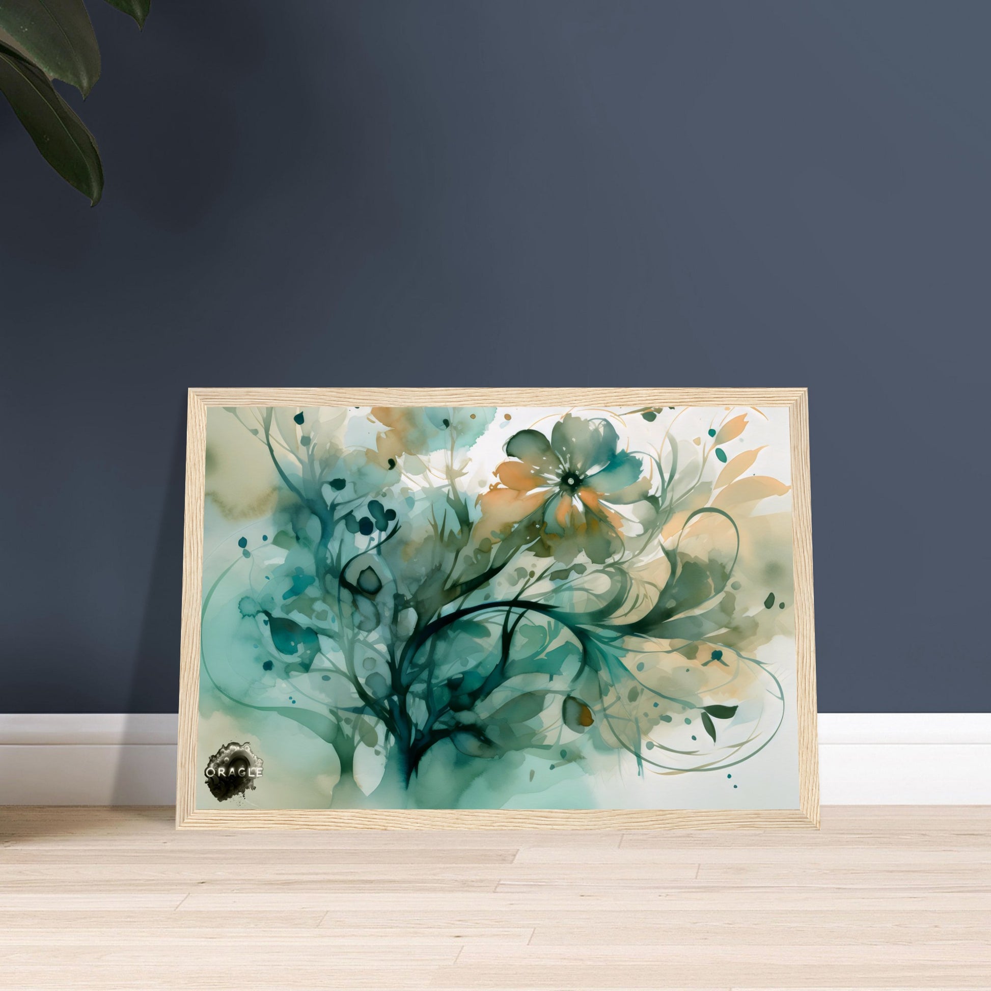 Blooming Tides: The Watercolor Flower Dance - Premium Matte Paper Wooden Framed Poster Gelato