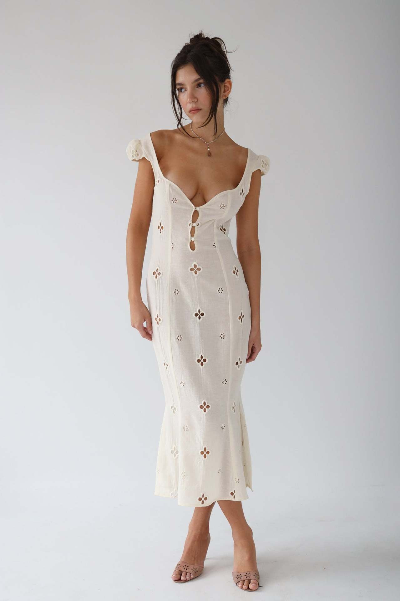 Trendy Mid-length Cotton Embroidered Dress The Artful Oracle