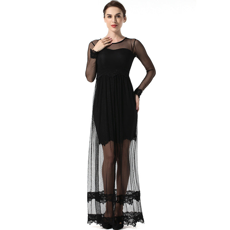 Mesh Stitching Lace Cutout Round Neck Lace Dress The Artful Oracle