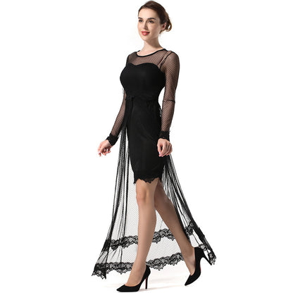 Mesh Stitching Lace Cutout Round Neck Lace Dress The Artful Oracle