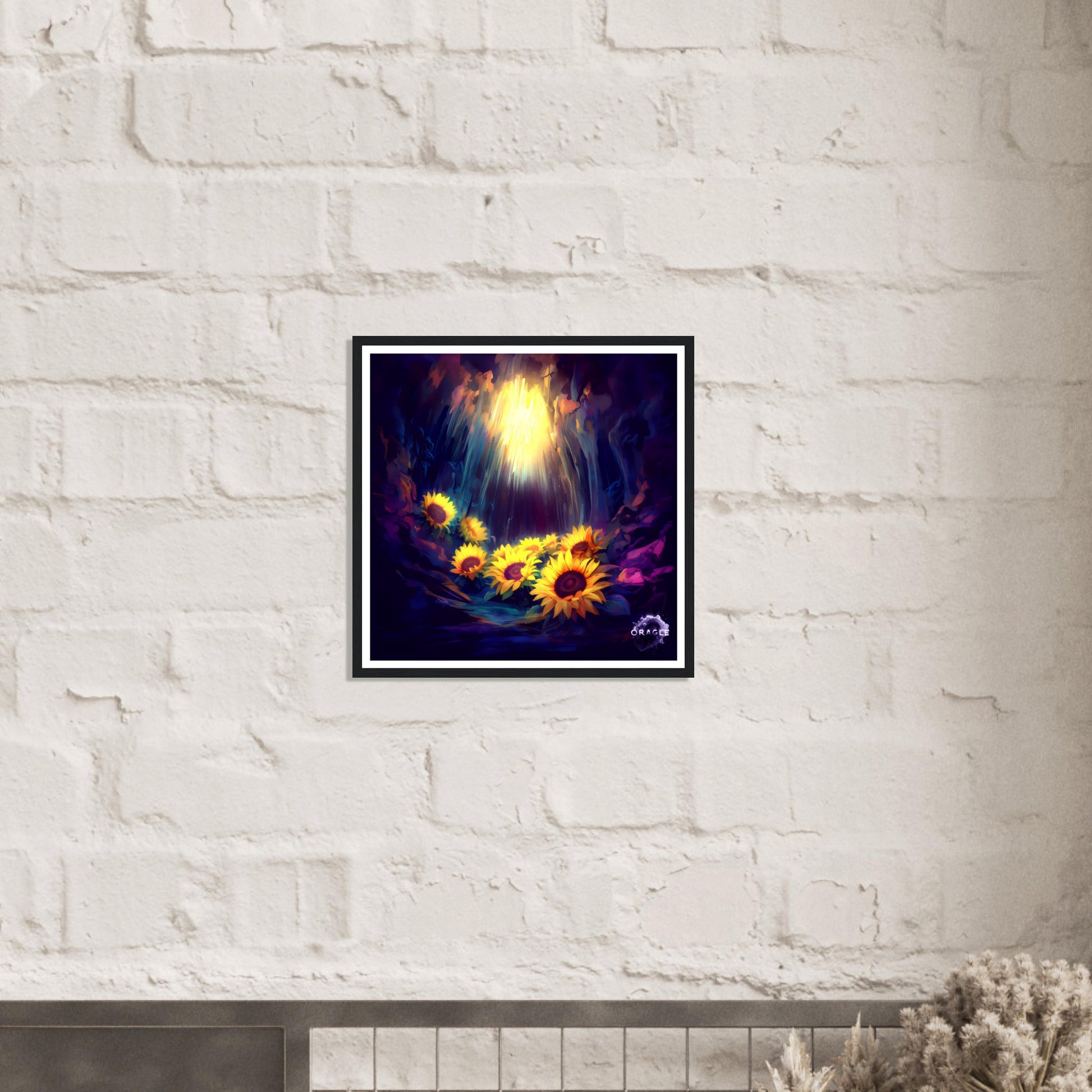 Octet of Radiance: Sunflowers in the Cave - Premium Matte Paper Wooden Framed Poster Gelato