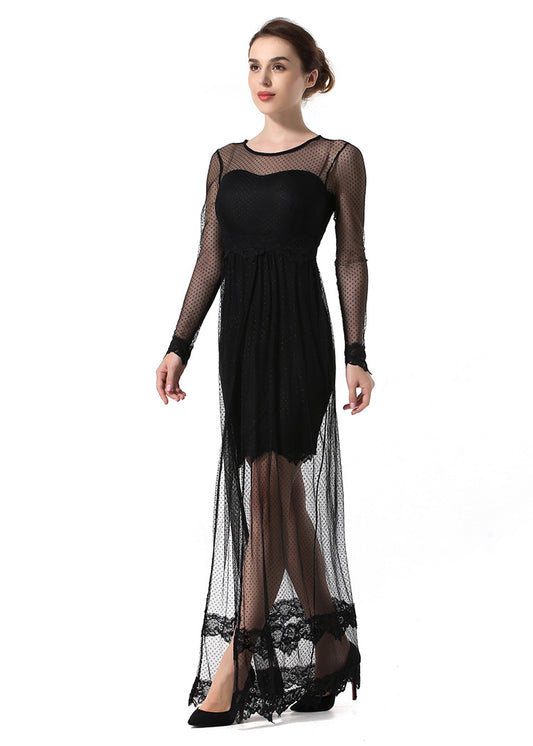 Mesh Stitching Lace Cutout Round Neck Lace Dress The Artful Oracle