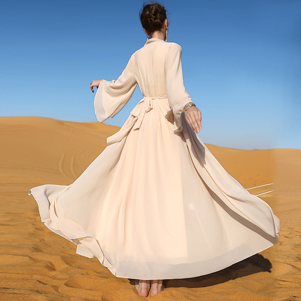 Beige Double Chiffon Dress Long The Artful Oracle