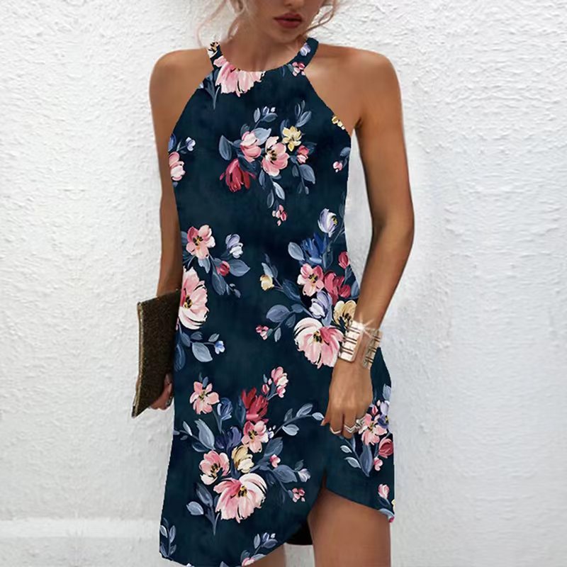 Casual Print Sleeveless Hanging Neck Hollow Out Dress The Artful Oracle