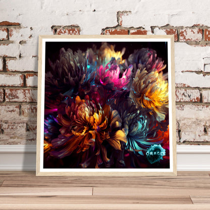 Luminous Bloom: The Neon Dance of Flowers- Premium Matte Paper Wooden Framed Poster Gelato