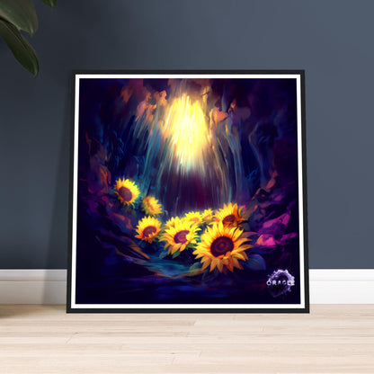 Octet of Radiance: Sunflowers in the Cave - Premium Matte Paper Wooden Framed Poster Gelato