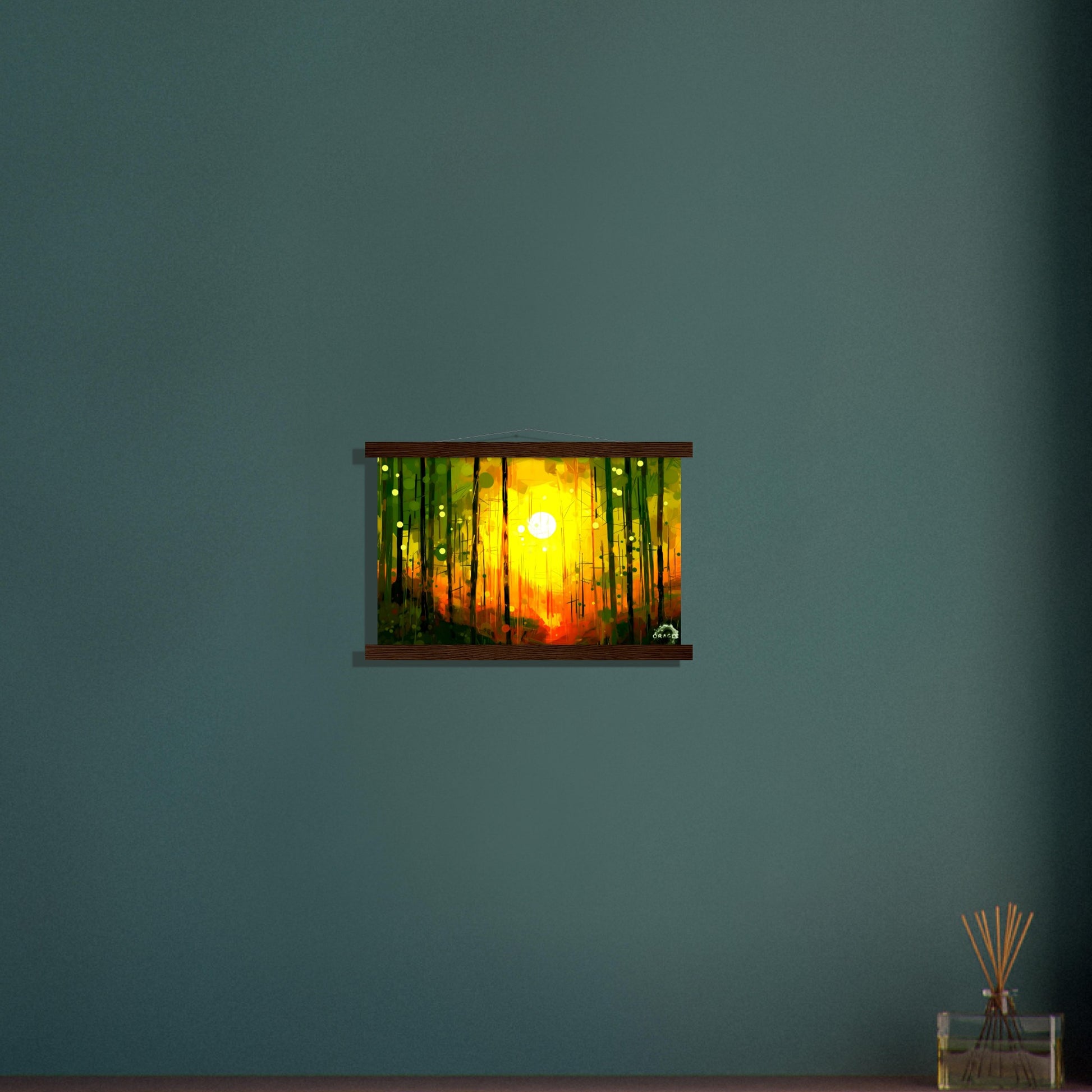 Dawn's Embrace: Illumination of the Forest - Premium Matte Paper Wooden Framed Poster Gelato