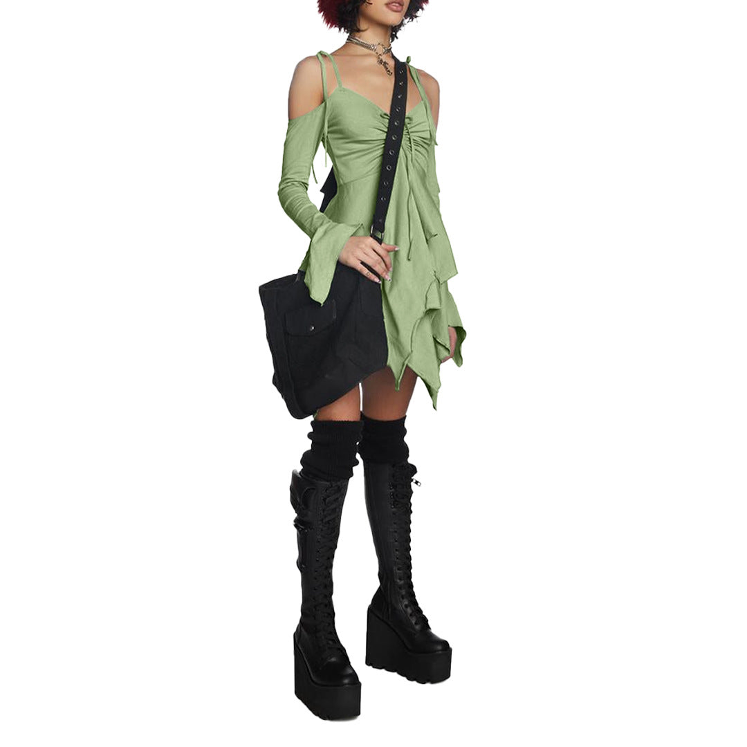 Pleating Halloween Performance Wear Irregular Spaghetti-strap Dress The Artful Oracle