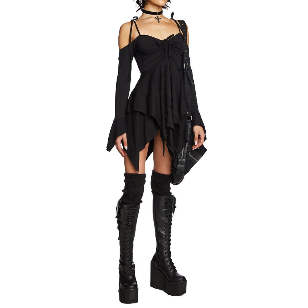 Pleating Halloween Performance Wear Irregular Spaghetti-strap Dress The Artful Oracle