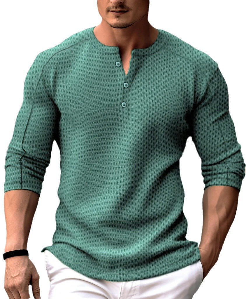 Men's Waffle Henry Collar T-shirt Top The Artful Oracle