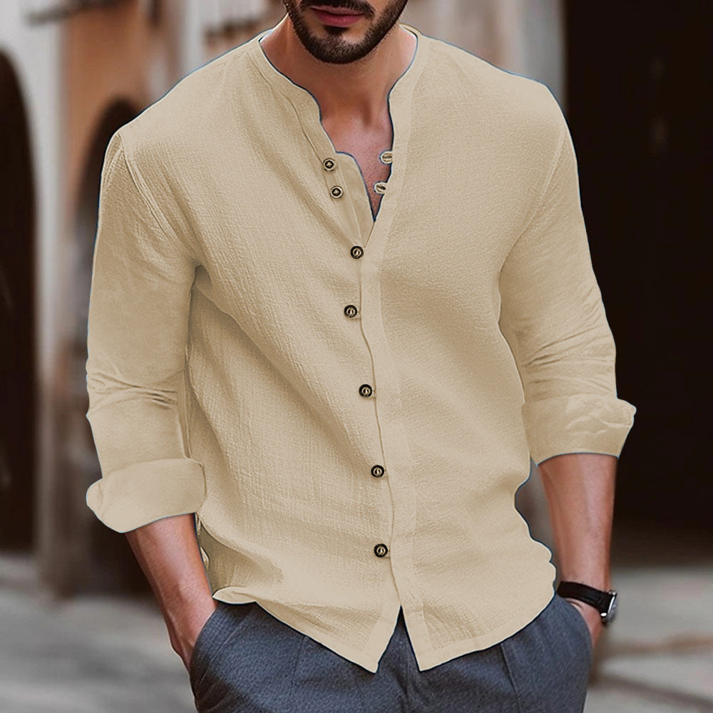 Men's Retro Cotton And Linen Casual Loose Long-sleeved Shirt The Artful Oracle