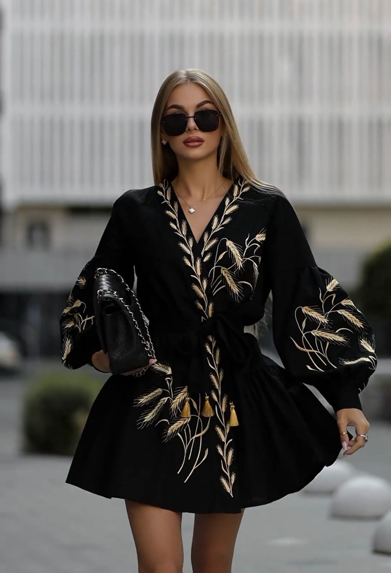 Fashion Printed Wide Hem Long Sleeve Dress The Artful Oracle