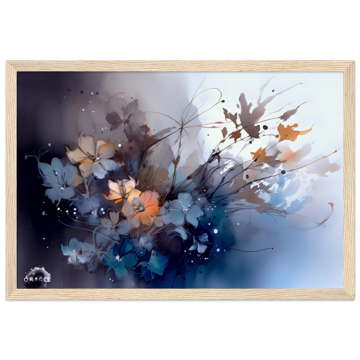 Aqua Blossoms: Watercolor Floral Splendor - Museum-Quality Matte Paper Wooden Framed Poster Gelato