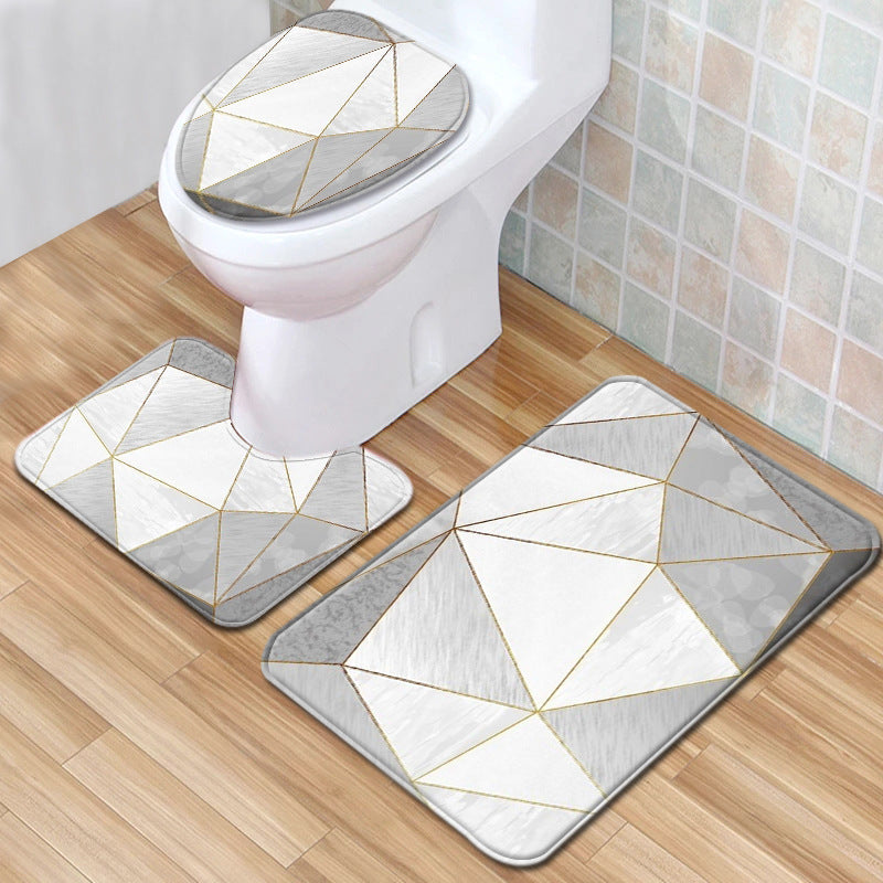 Marble Toilet Three-Piece Floor Mat Door Mat Bathroom Carpet The Artful Oracle