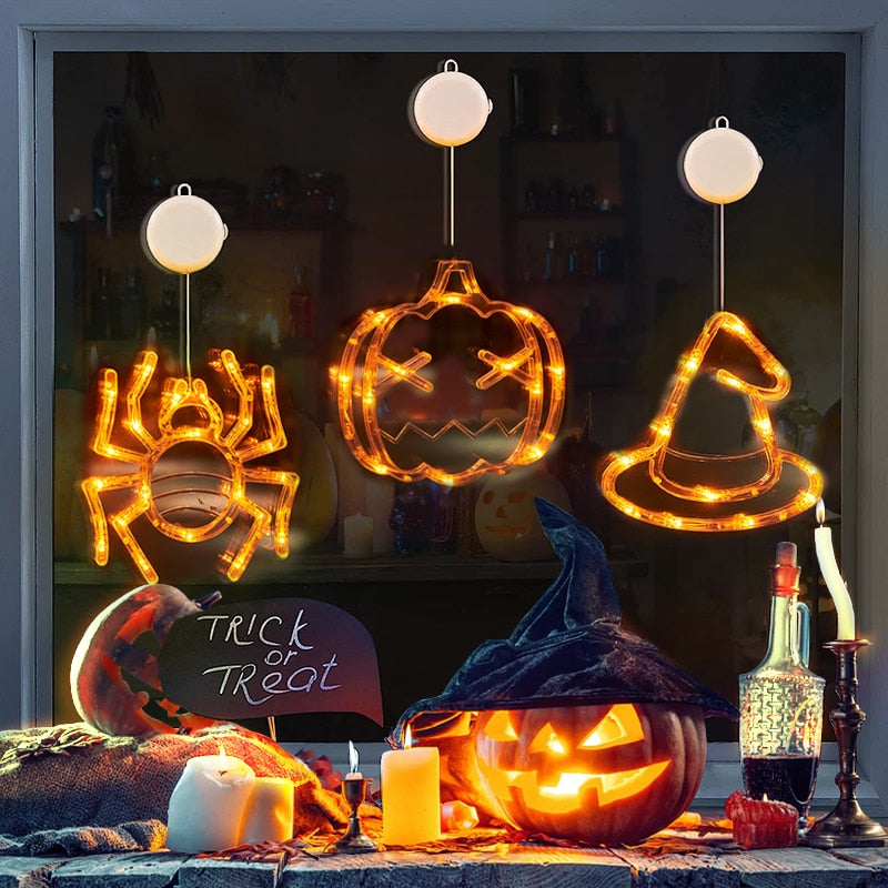 Halloween Window Hanging LED Lights Spider Pumpkin Hanging Ghost Horror Atmosphere Lights Holiday Party Decorative Lights Home Decor The Artful Oracle